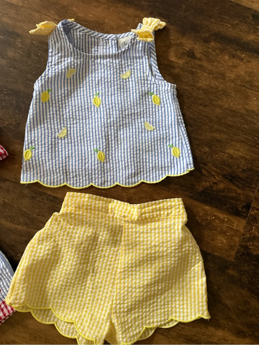 Rare Editions 12 month Summer Seersucker Outfit Set - Red, Blue, Yellow